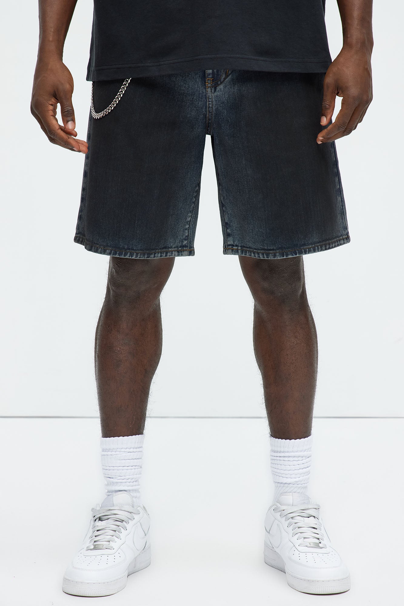 Oil Stained Relaxed Denim Shorts