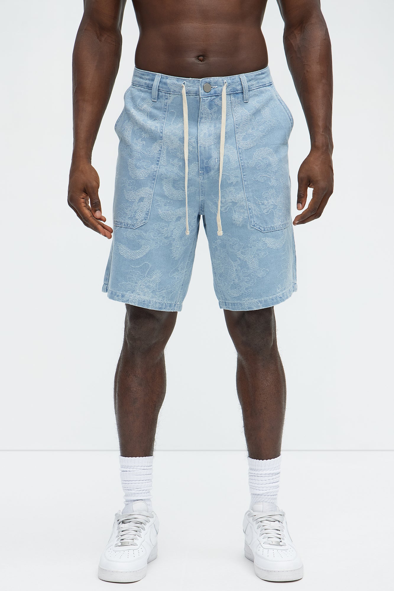 Jacquard Dragon Relaxed Denim Shorts
