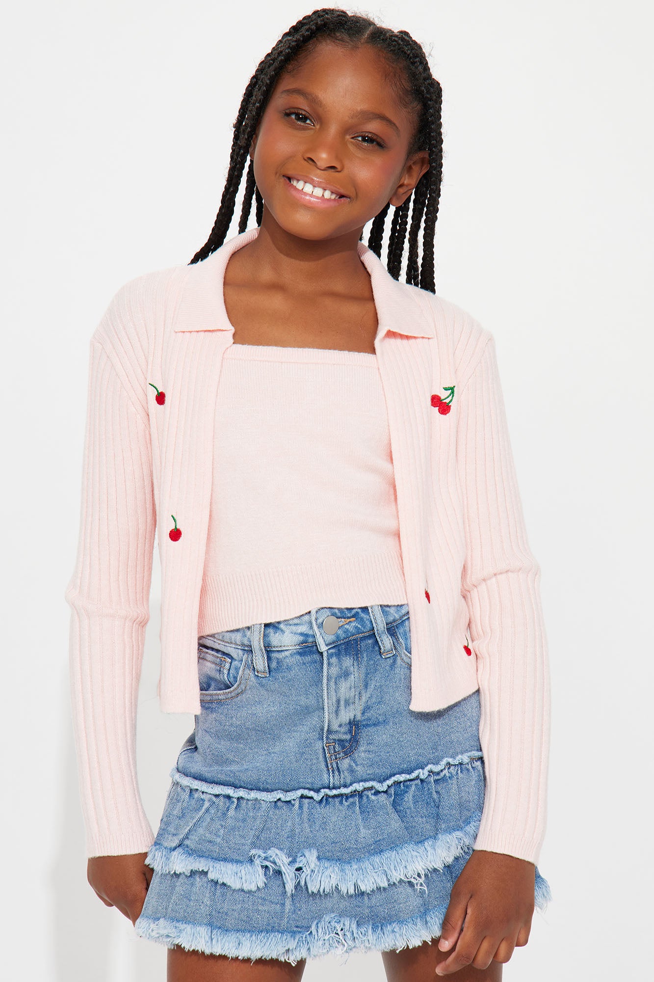 Mini Picking Cherries Cardigan With Tank Set
