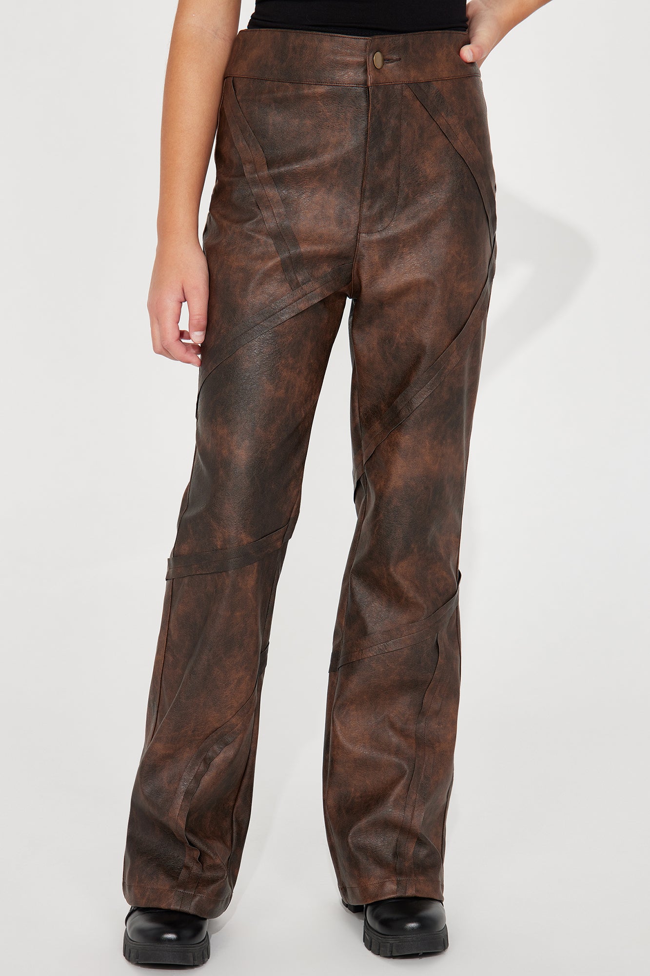 Mini Gemmi Distressed Faux Leather Flare Pant