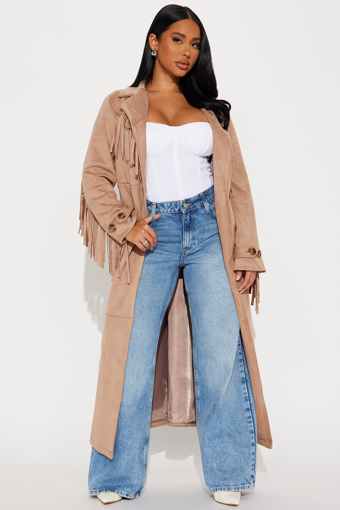 Fatima Fringe Faux Suede Trench