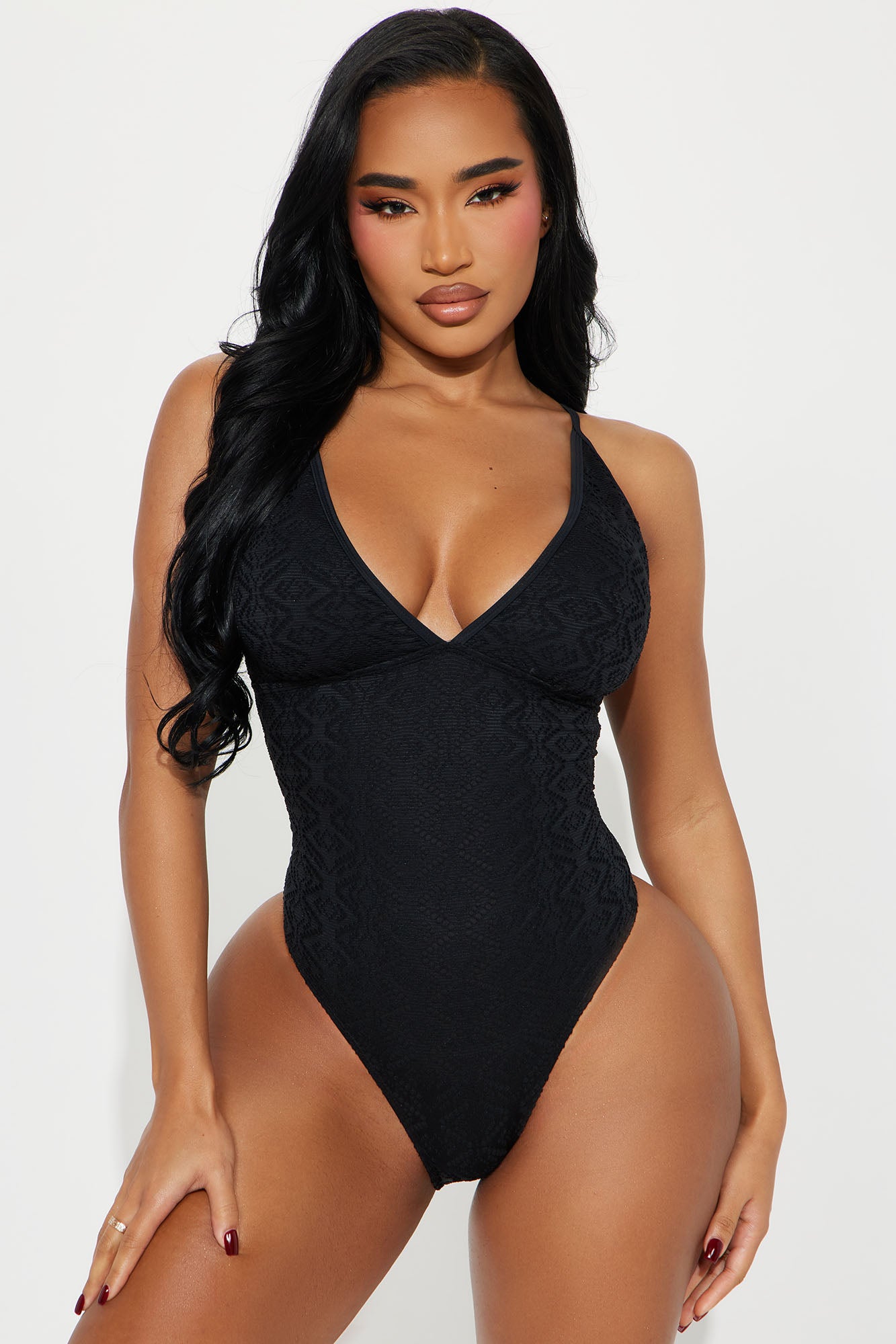 Brianna Lace V Neck 1 Piece Swmsuit