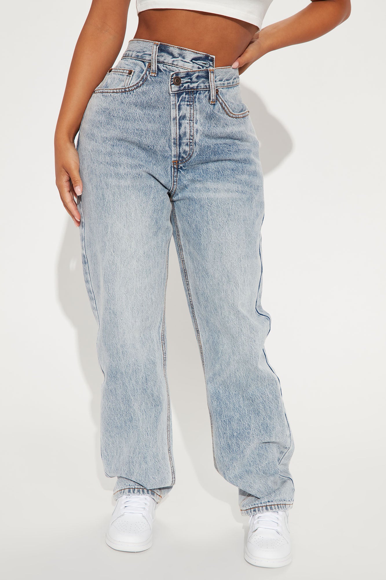 Short Inseam Crossover Straight Leg Jeans