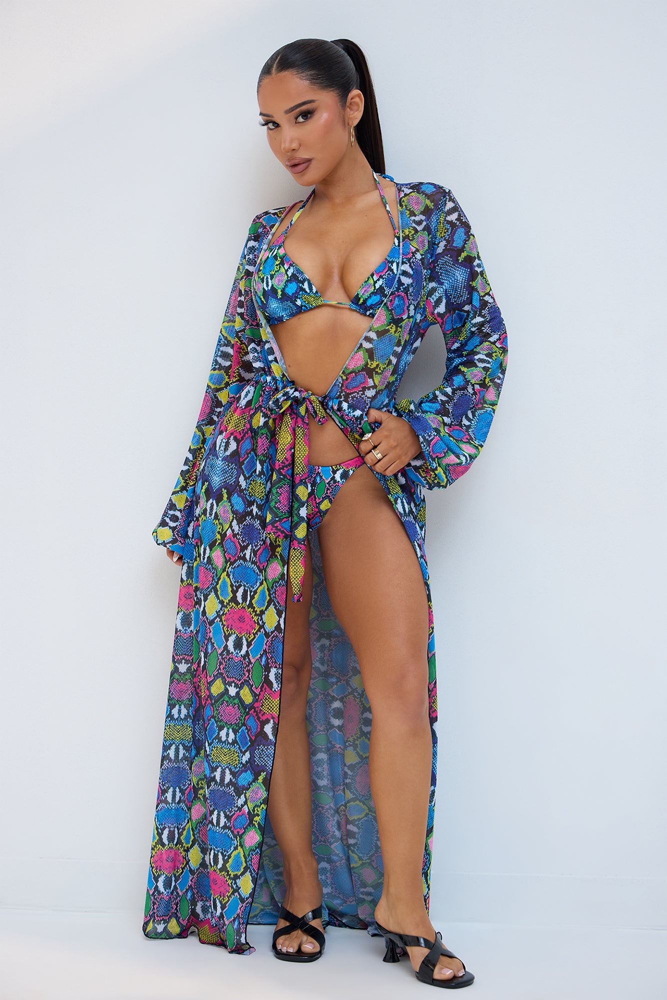 Lucinda Snake 3 Piece Bikini Kimono Set
