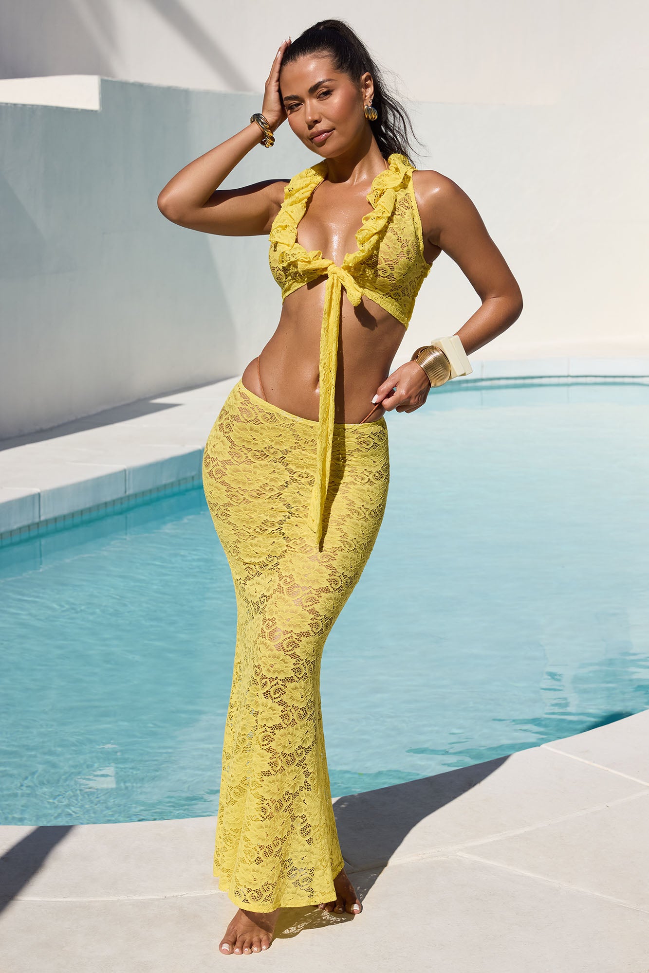 Gisella Ruffle Lace Cover Up Skirt Set