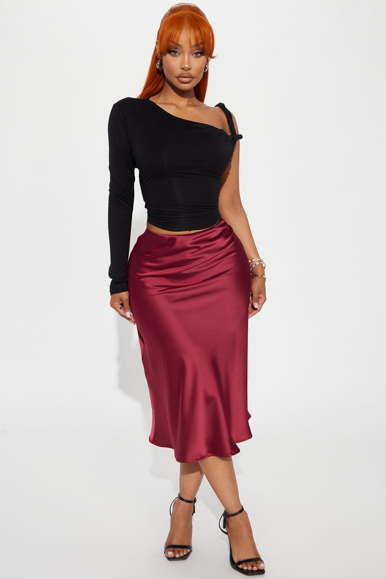 Girls Need Love Satin Midi Skirt