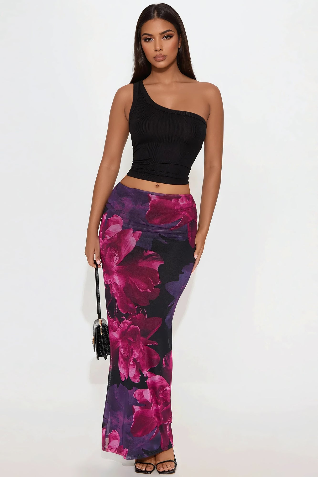 Midnight Bloom Mesh Maxi Skirt