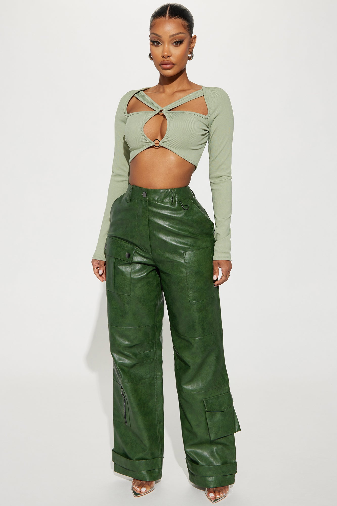 Aviva Washed Faux Leather Cargo Pant