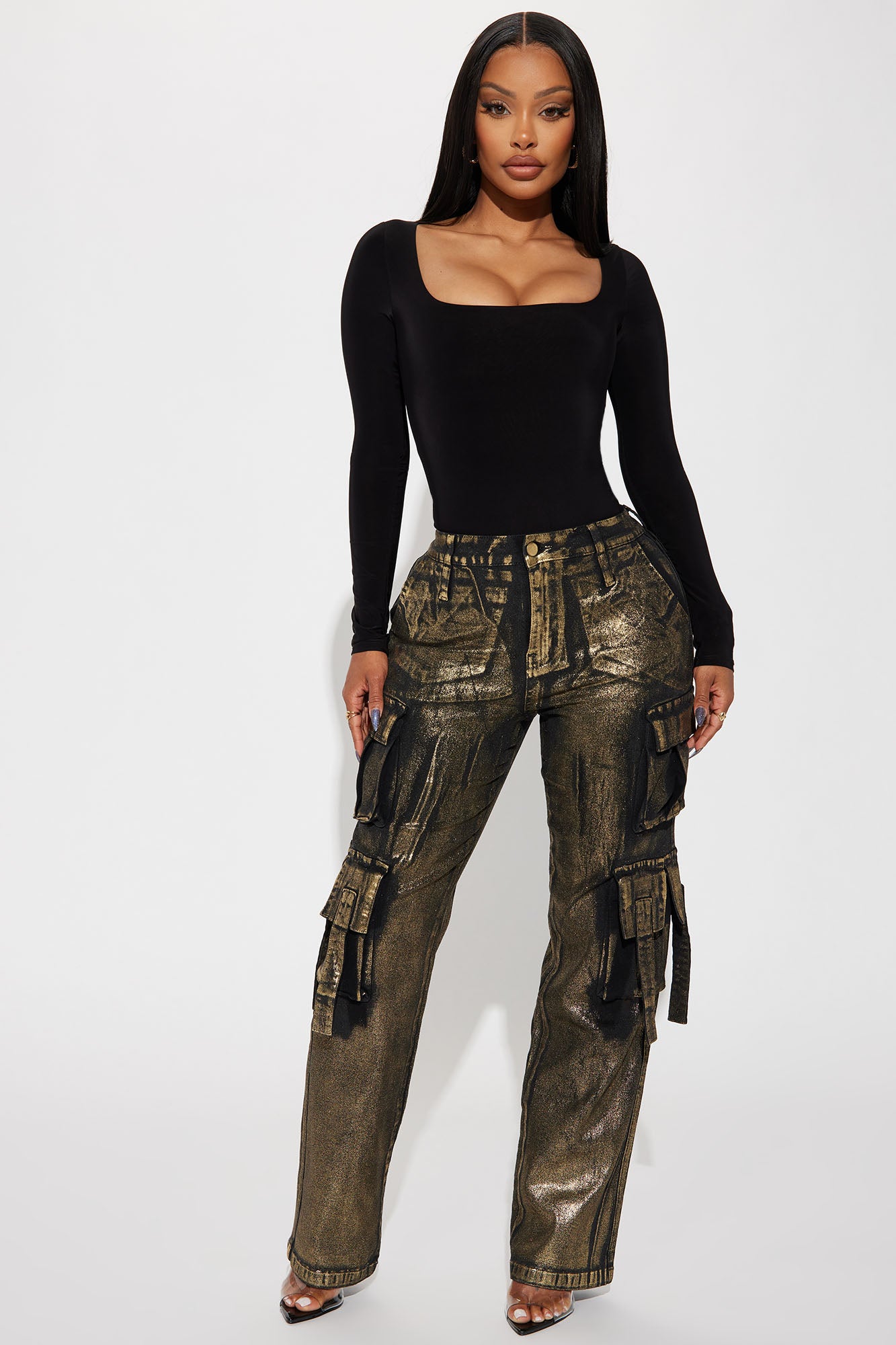 Pure Luxury Metallic Foil Cargo Pant