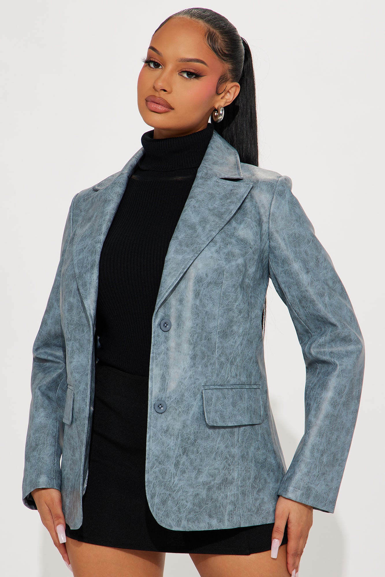 Blaire Washed Faux Leather Blazer