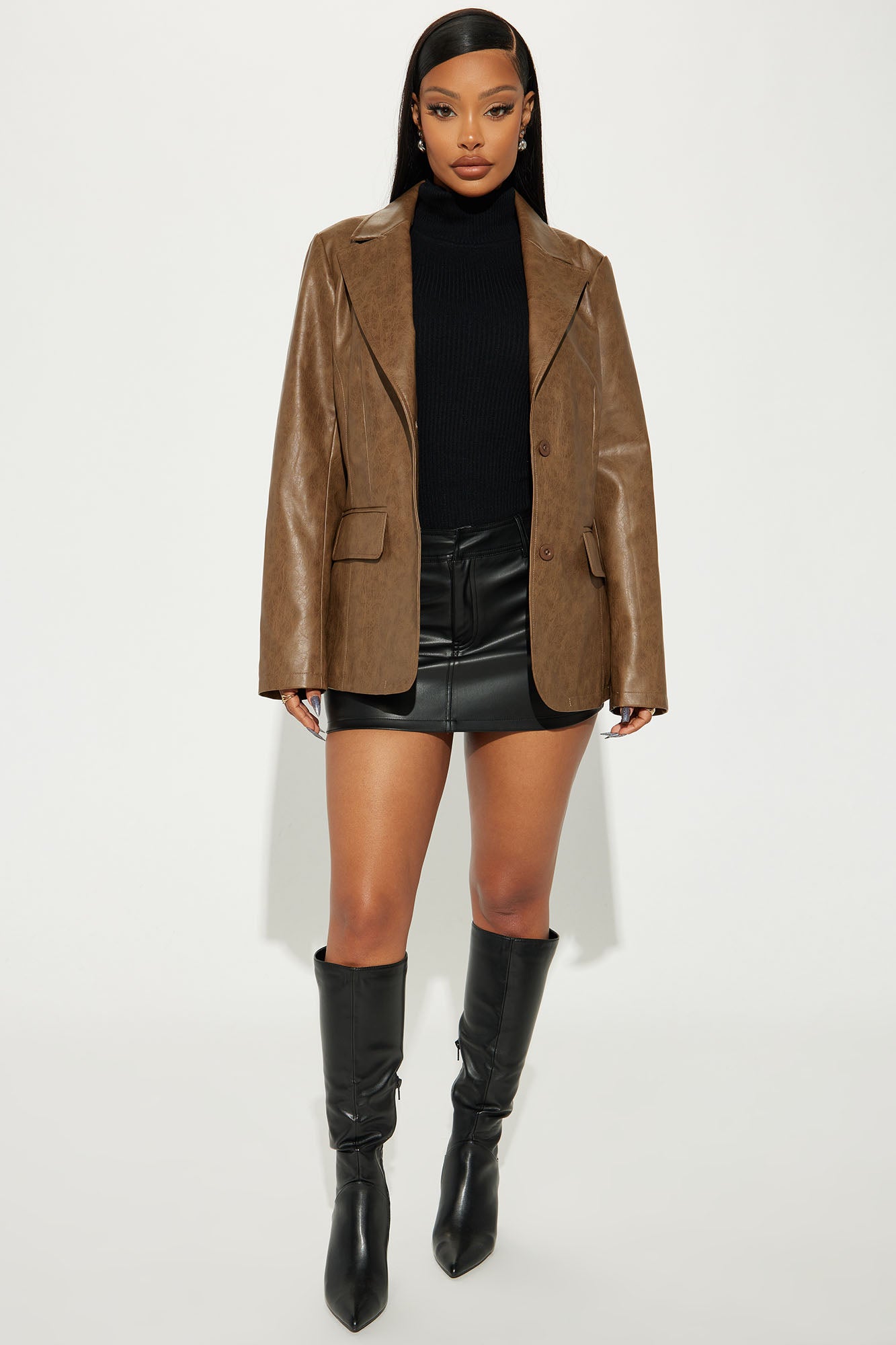 Blaire Washed Faux Leather Blazer