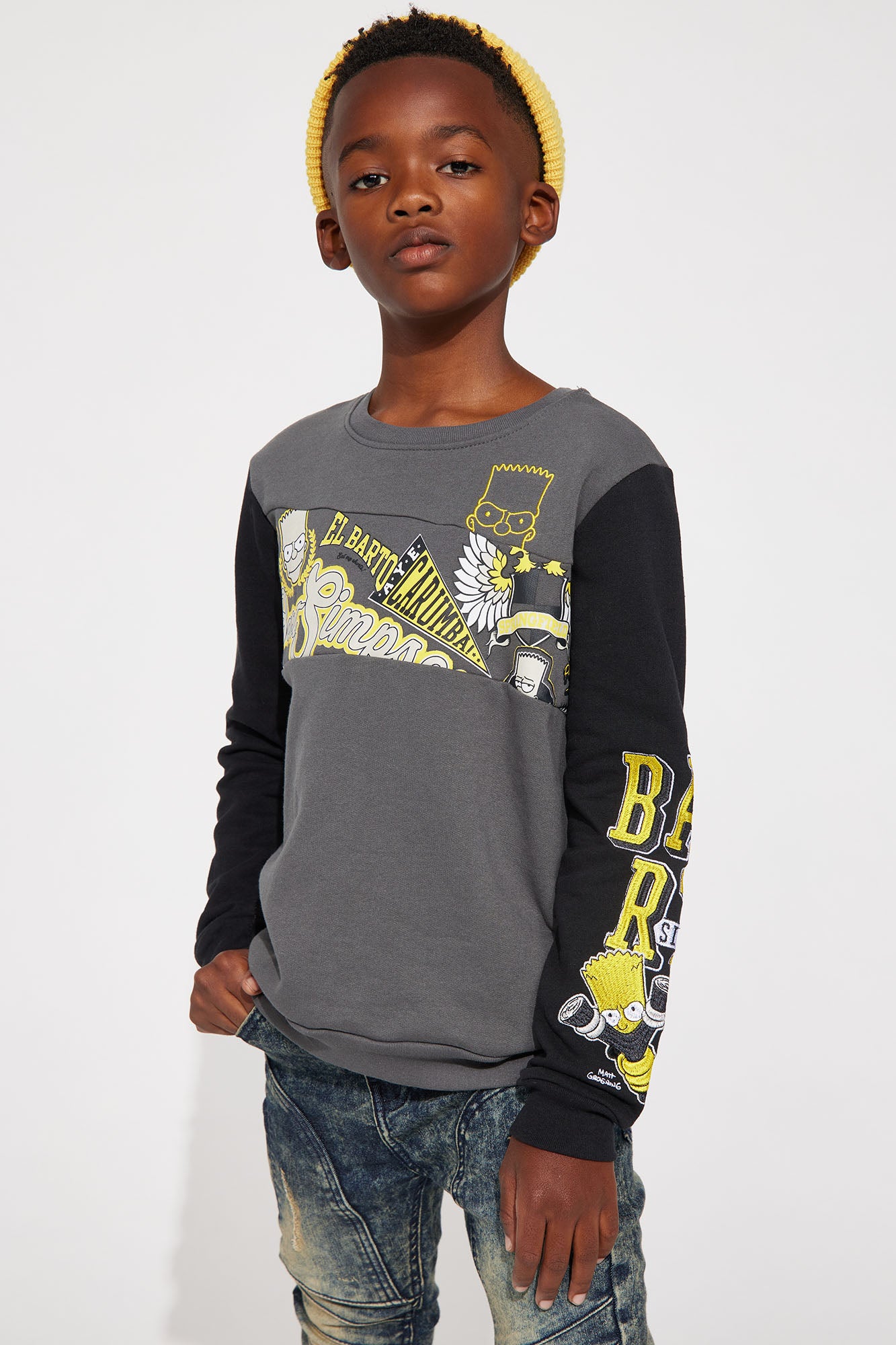 Mini Simpson Embroidered Fleece Crew Neck Sweatshirt