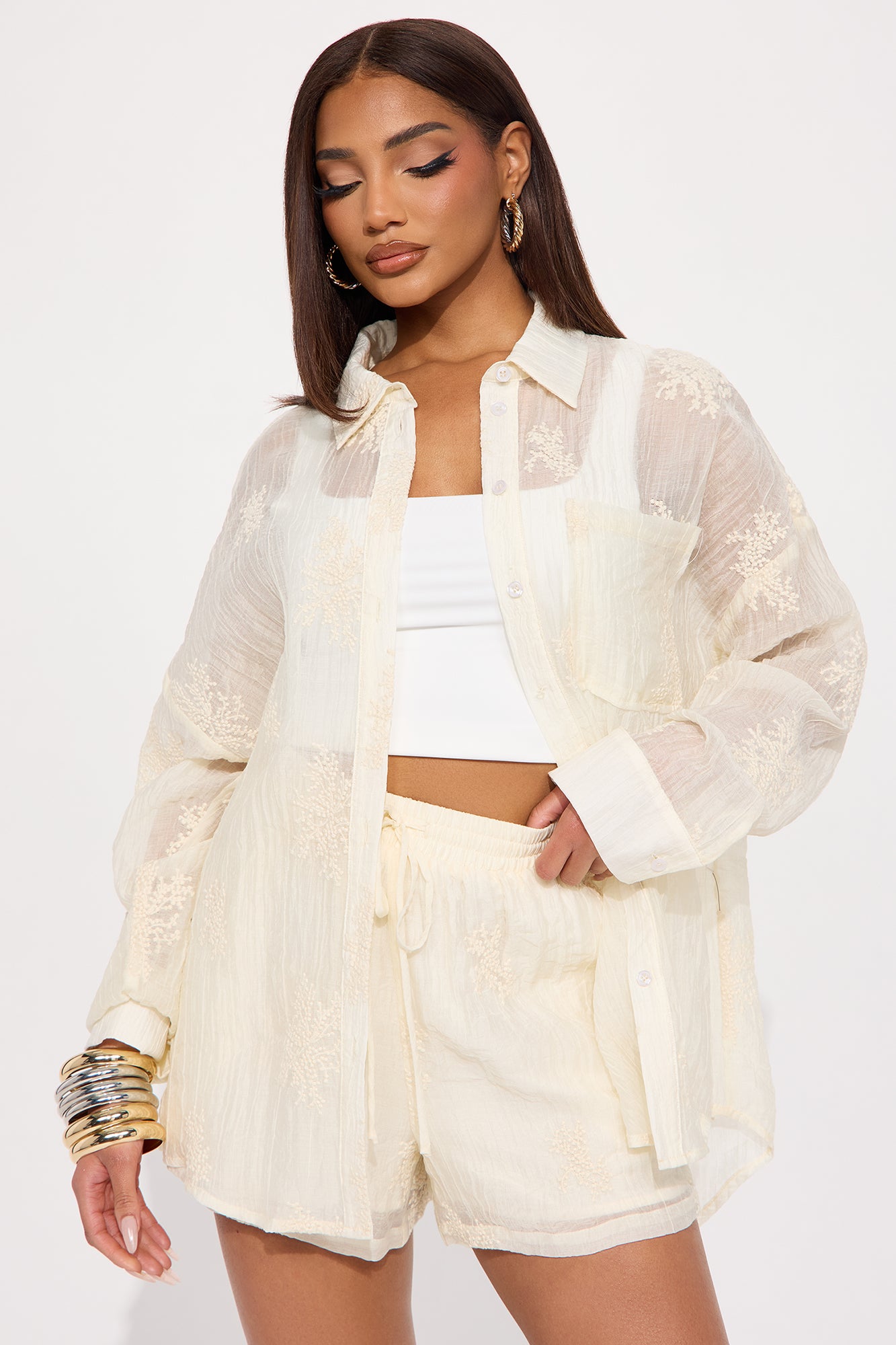 Amaya Sheer Embroidered Short Set