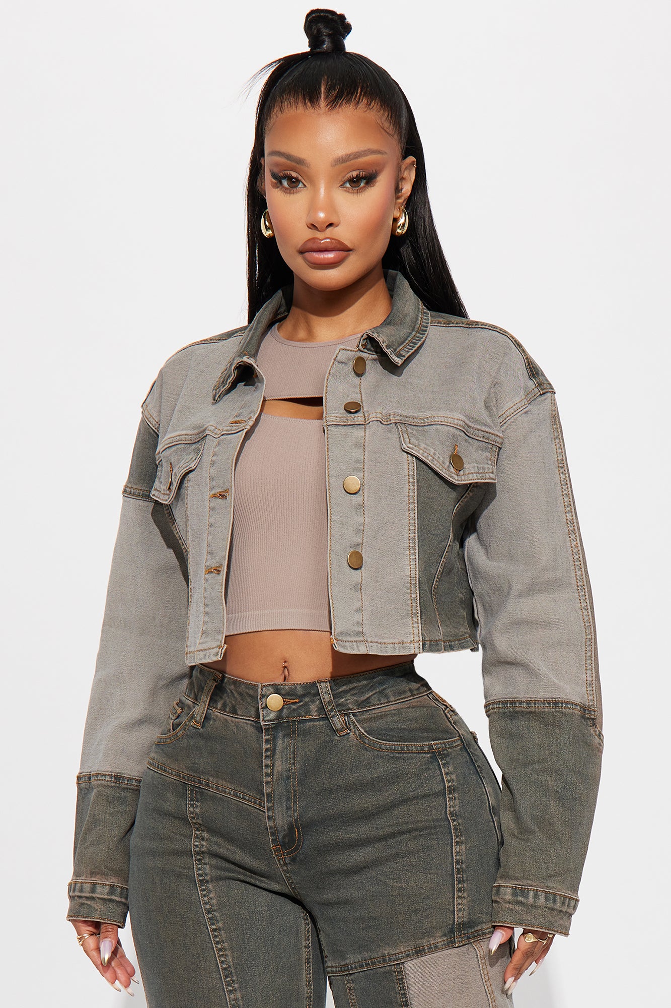 In Reverse Cropped Stretch Denim Jacket